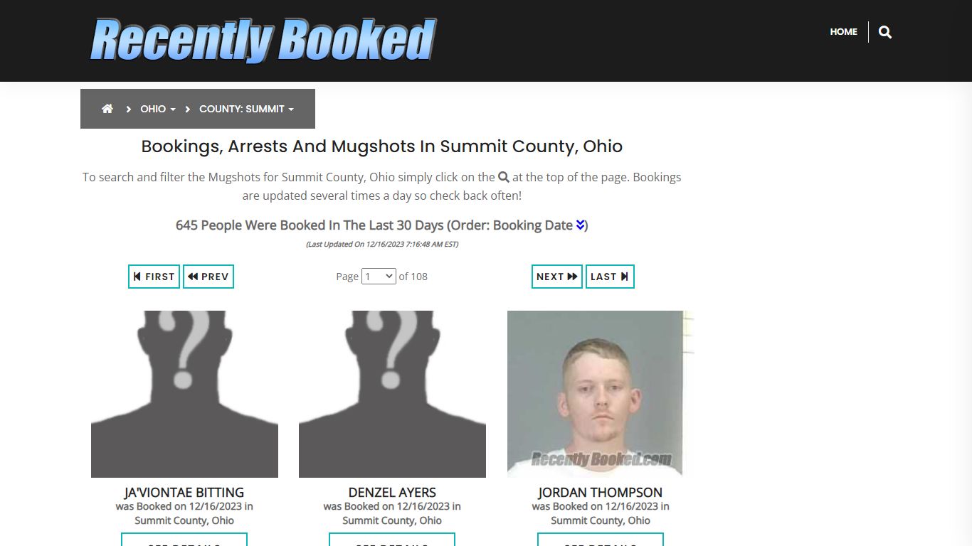 Recent bookings, Arrests, Mugshots in Summit County, Ohio - Recently Booked